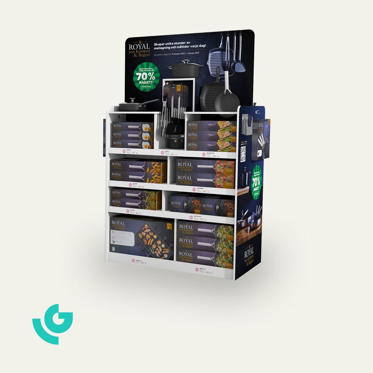 Display de sol en carton alvéolaire - casseroles (0329)