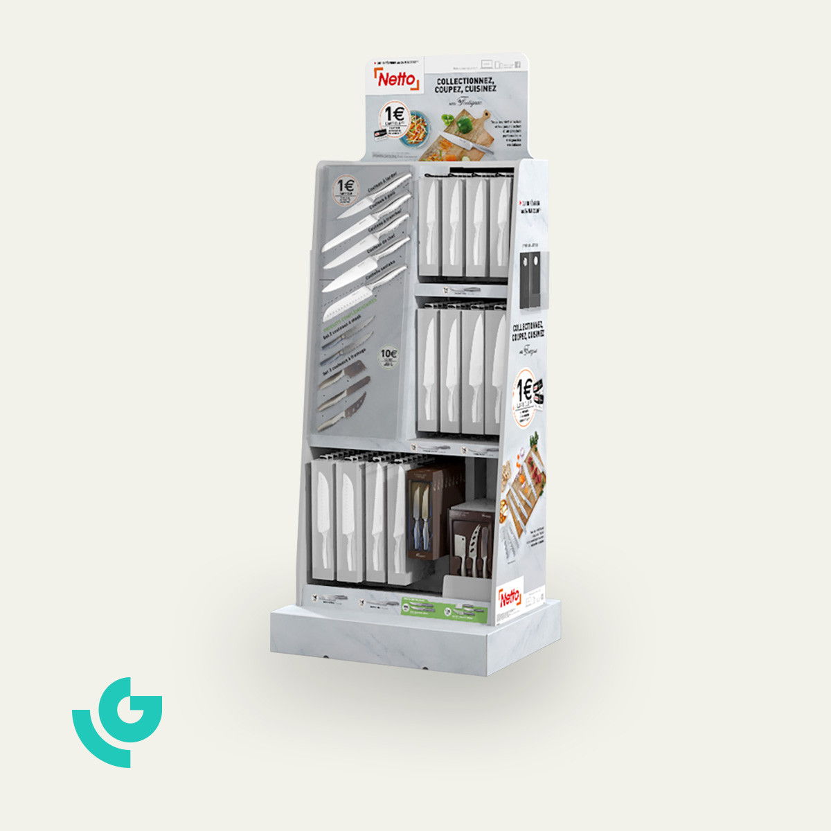 Display de sol en carton alvéolaire - couteaux (0291)