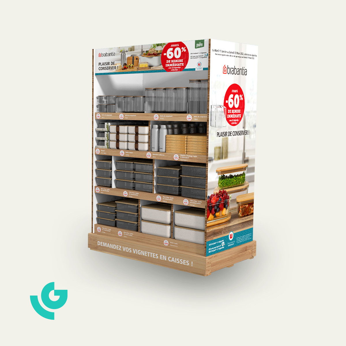 Display de sol en carton alvéolaire - articles de rangement (0380)