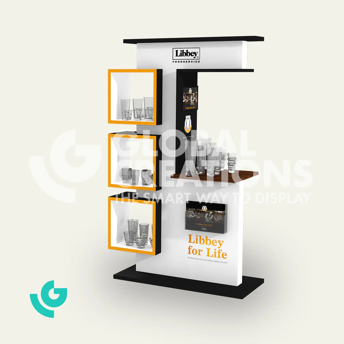 Wooden floor displays - glassware (0071)