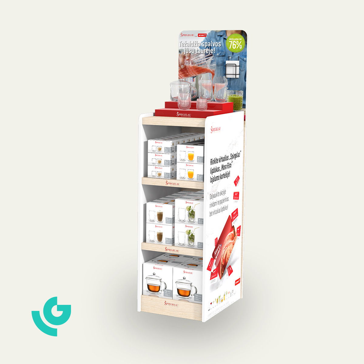Display de sol en carton alvéolaire - verrerie (0041)