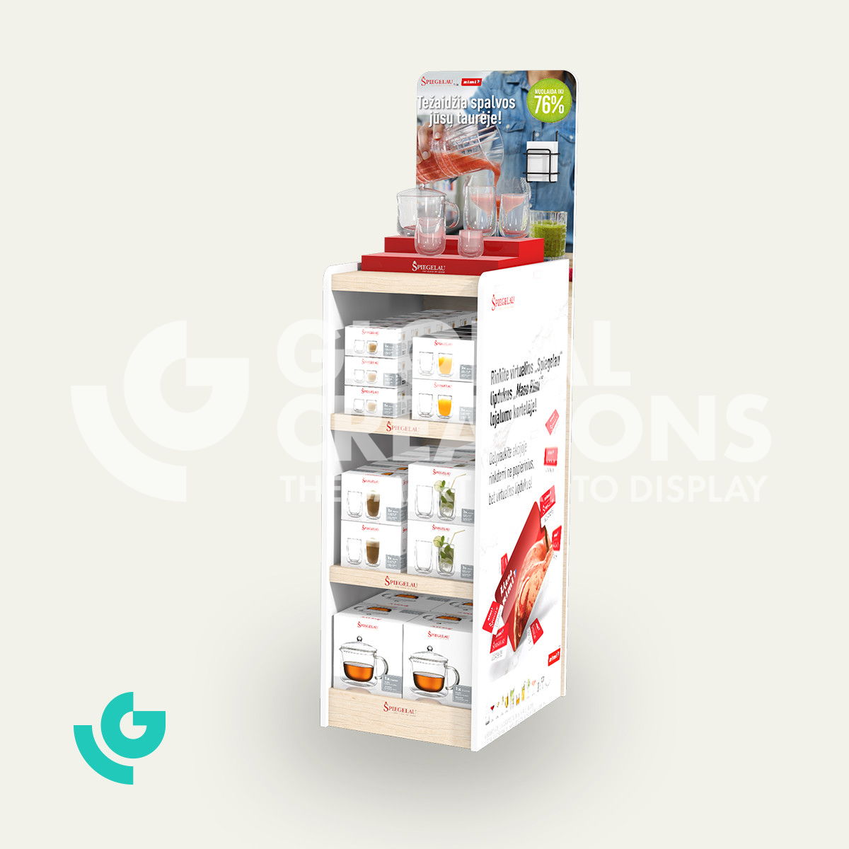 Honeycomb cardboard floor displays - glassware (0041)