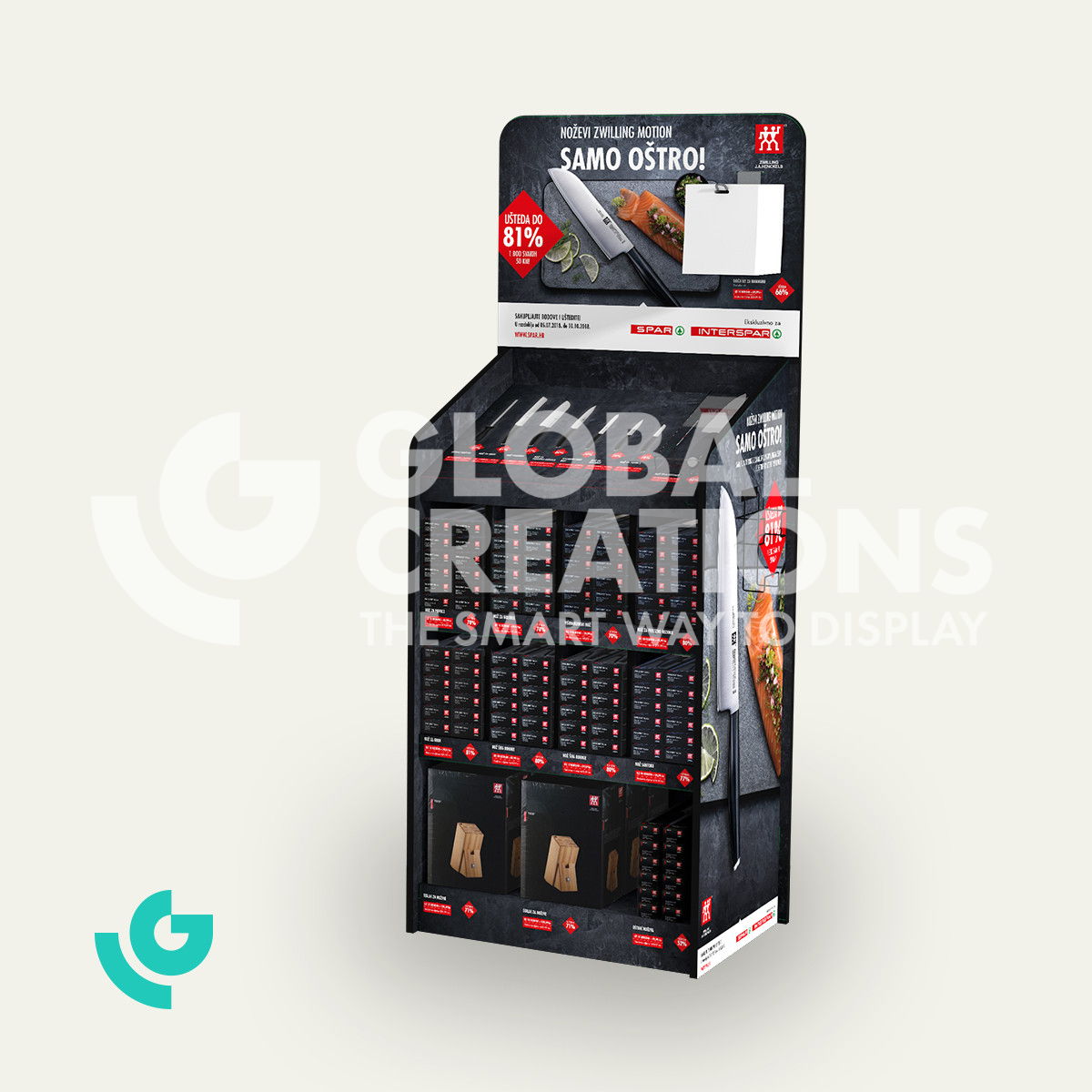 Honeycomb cardboard floor displays - knives (0046)