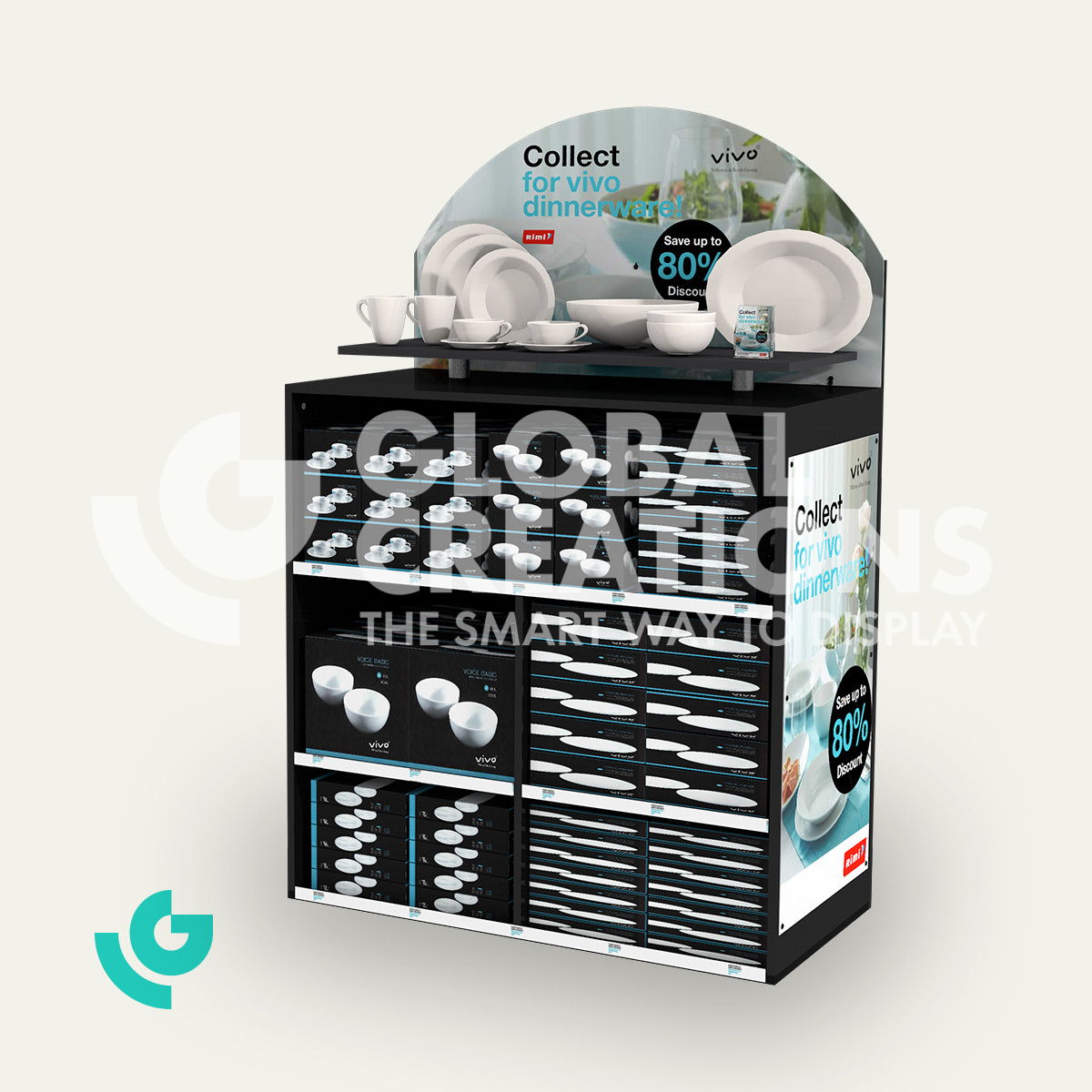 Wooden floor displays - crockery (0129)