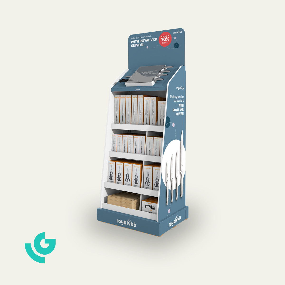 Display de sol en carton alvéolaire - couteaux (0330)