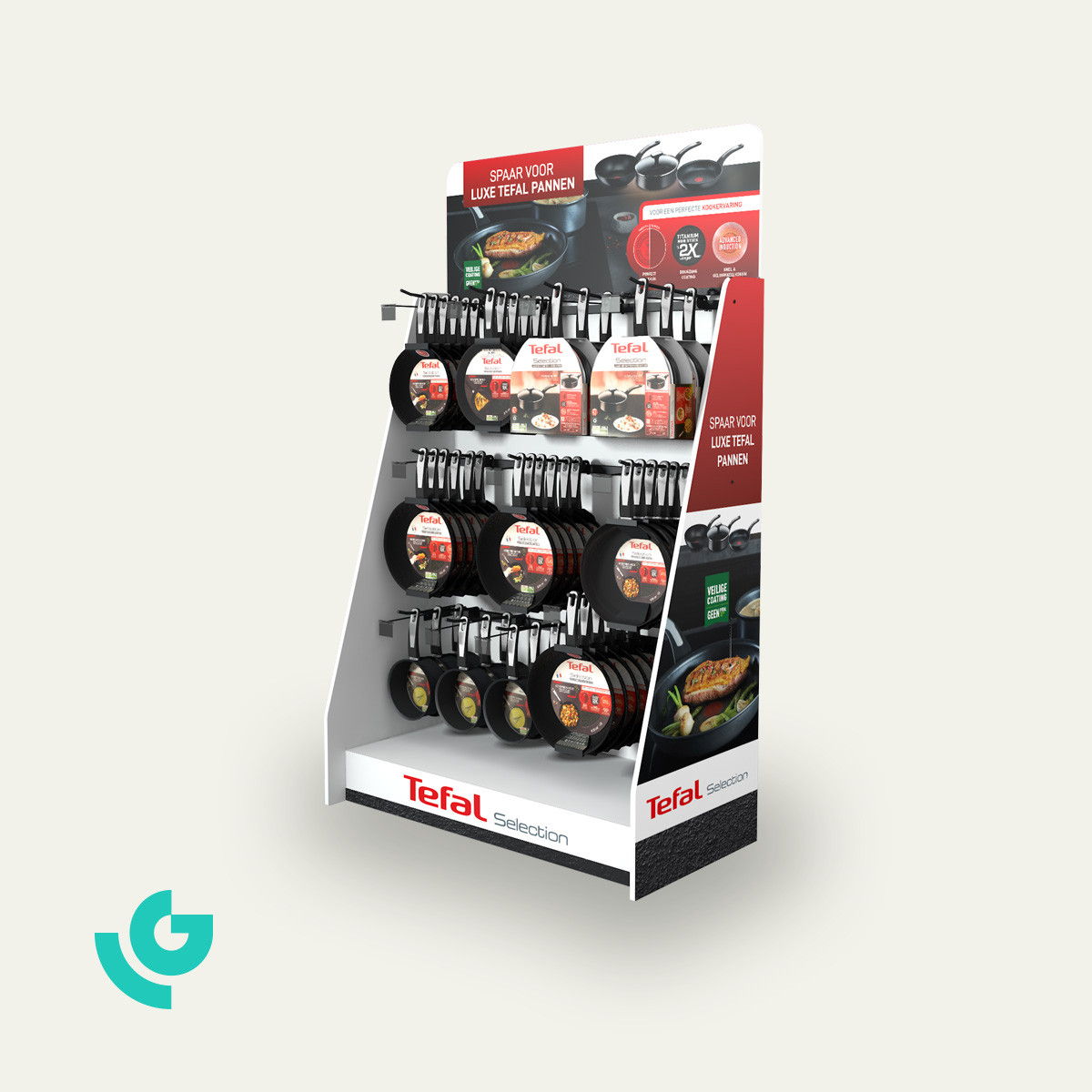 Display de sol en carton alvéolaire - casseroles (0391)
