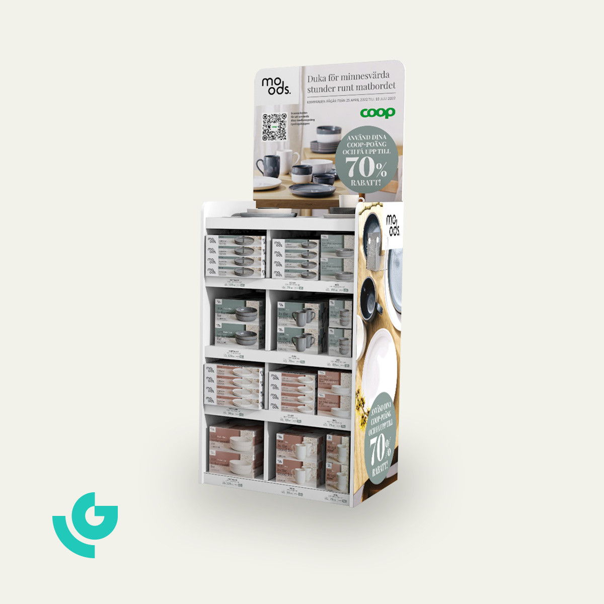 Honeycomb cardboard floor displays - crockery (0286)