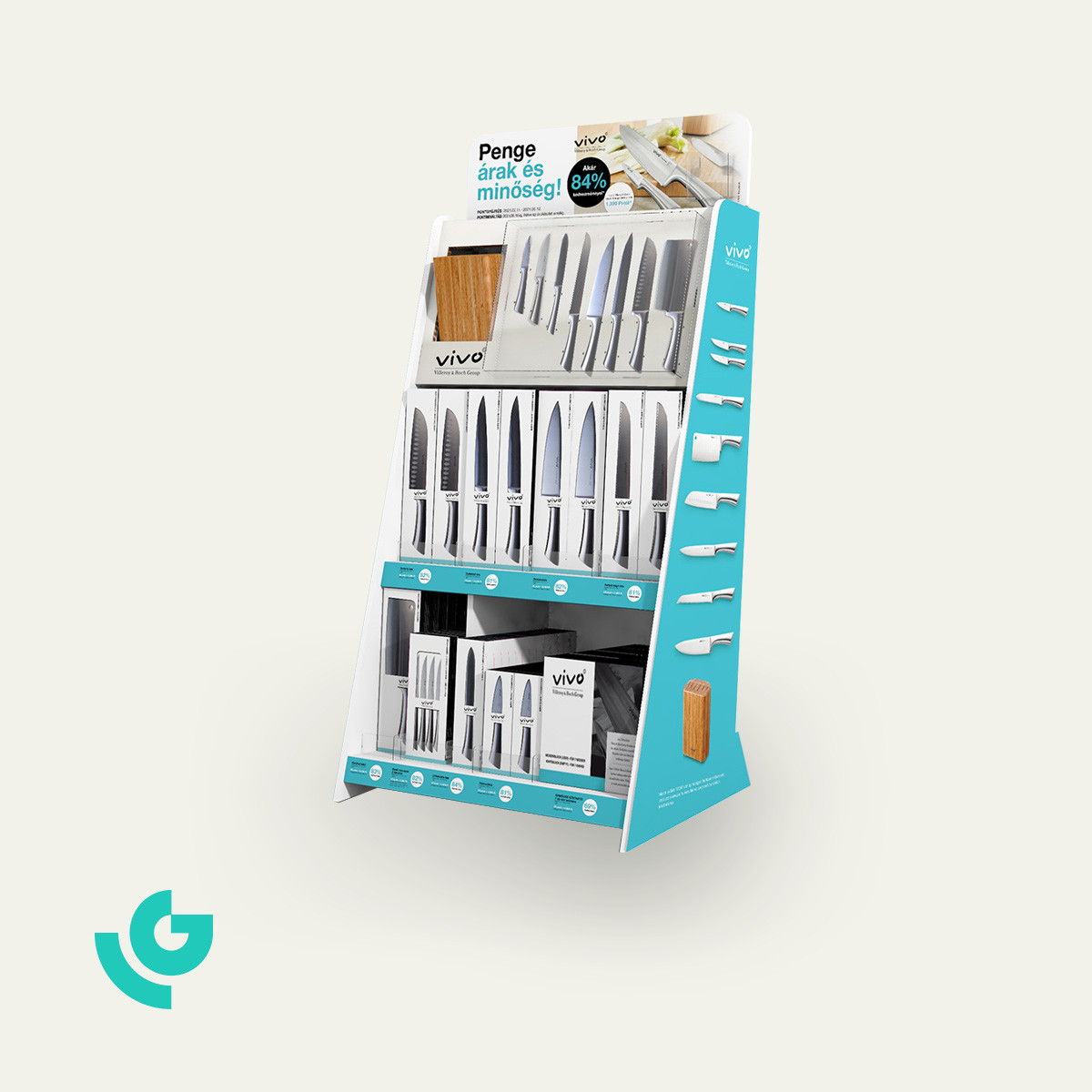 Display de sol en carton alvéolaire - couteaux (0419)