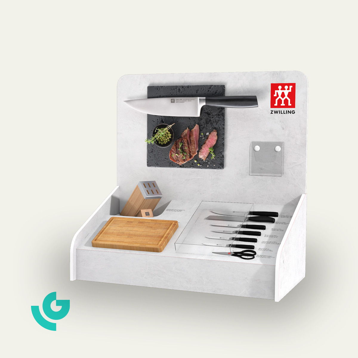 Displays de comptoir en carton alvéolaire - couteaux (0440)