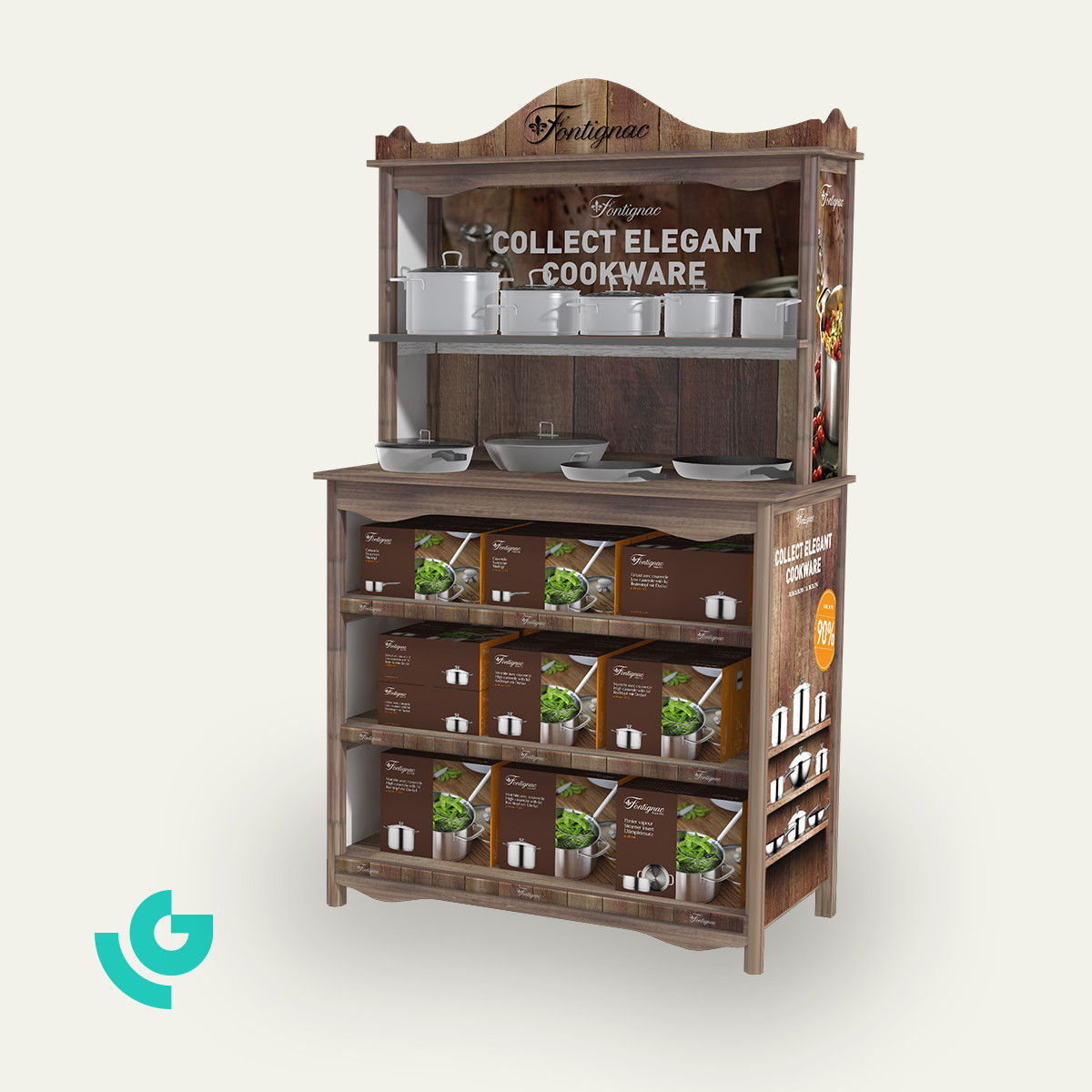 Displays de sol en bois - casseroles (0084)