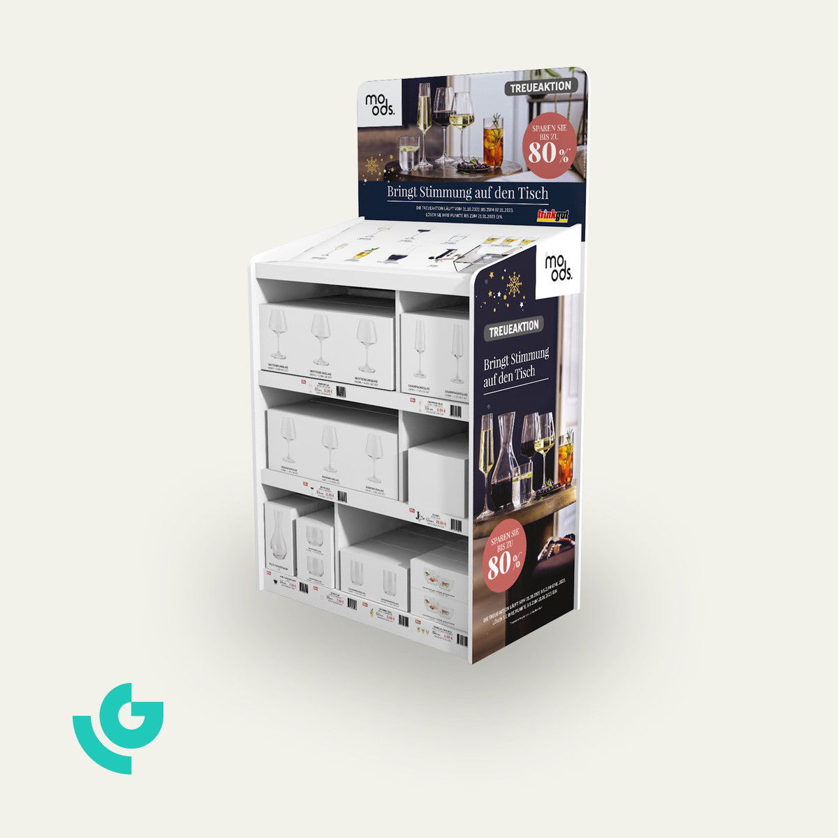Honeycomb cardboard floor displays - glassware (0285)