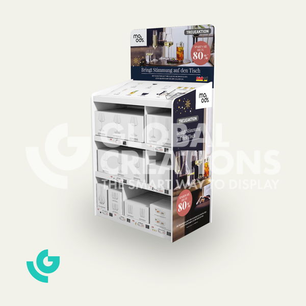 Honeycomb cardboard floor displays - glassware (0285)