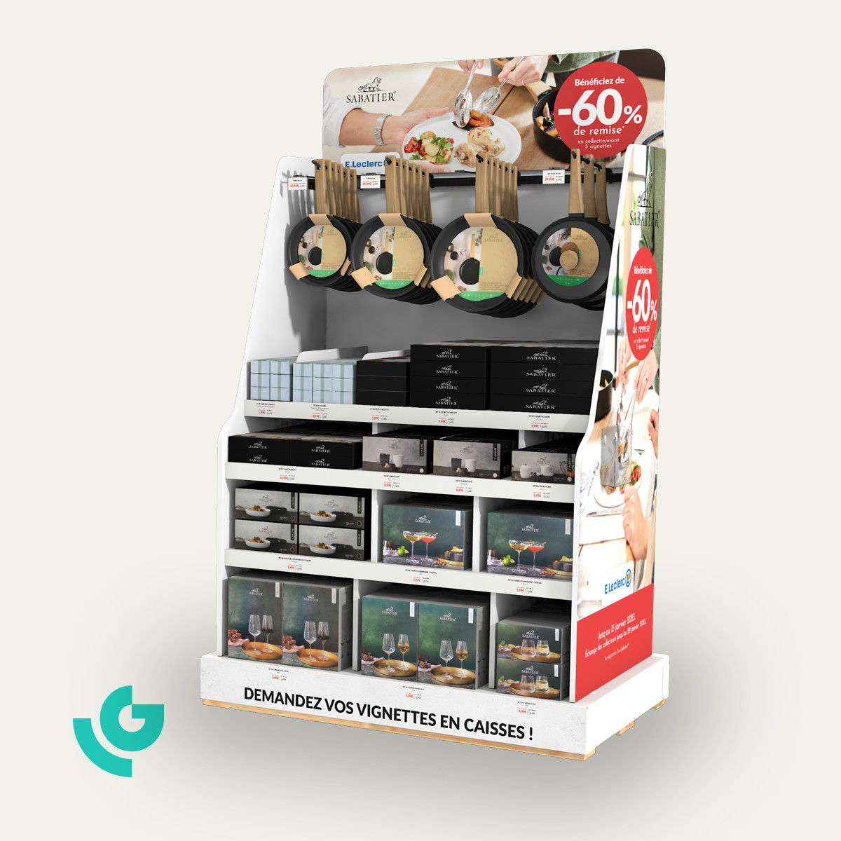 Display de sol en carton alvéolaire - services de table (0341)