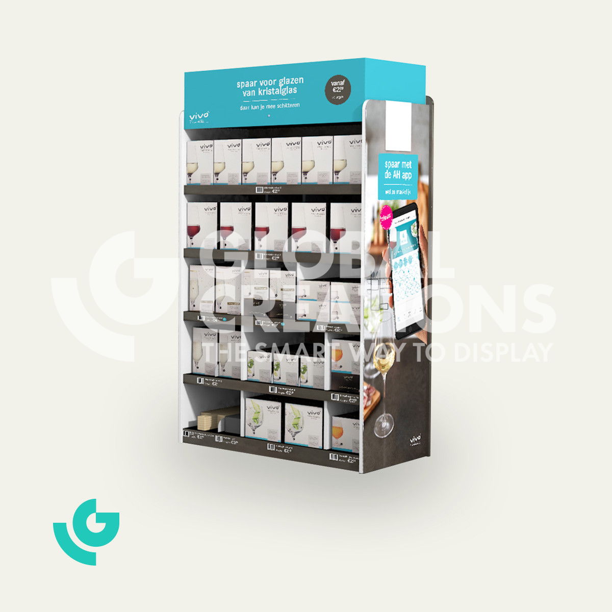 Honeycomb cardboard floor displays - glassware (0417)